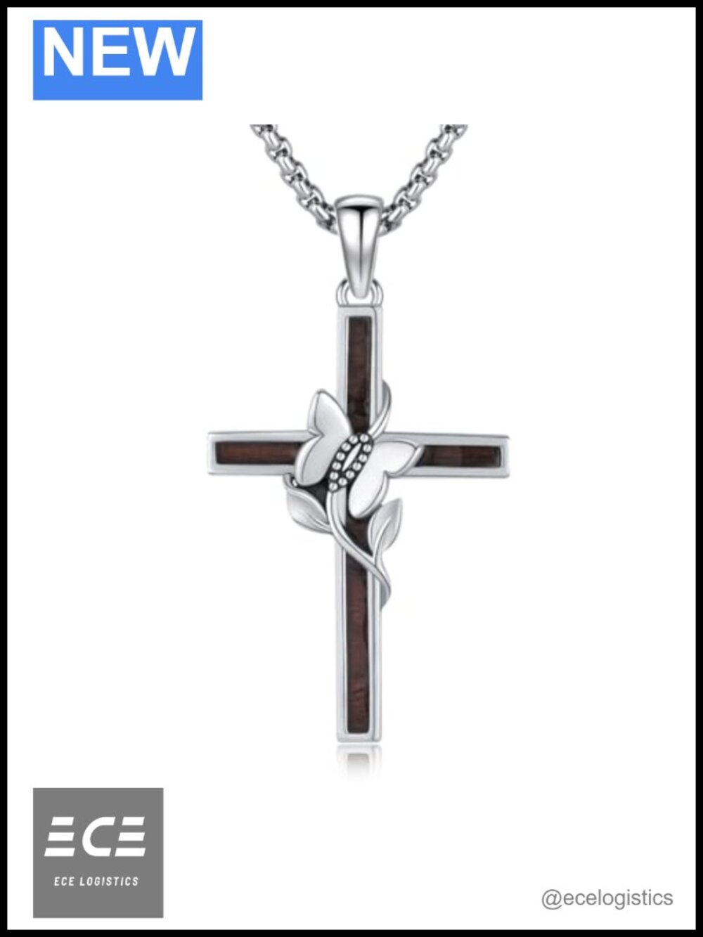 925 Sterling Silver Butterfly Cross Pendant Necklace